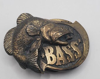 VINTAGE BASS FISH 3D Brass Belt Buckle Signed Collectible Estate Accessories