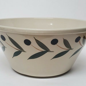 VINTAGE POTTERY MIXING Large Bowl with Leaf Print Design Antique Collectible Pottery Glassware Farm House Decor Kitchenware