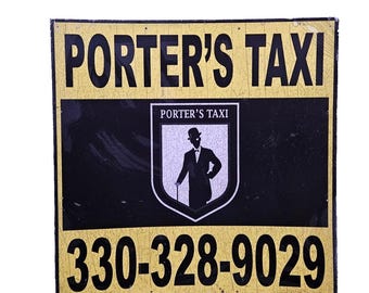 VINTAGE TAXI CAB Advertising Sign Porter's Taxi Service 4FT Extra Large Cab Driver's Collectible Memorbilia