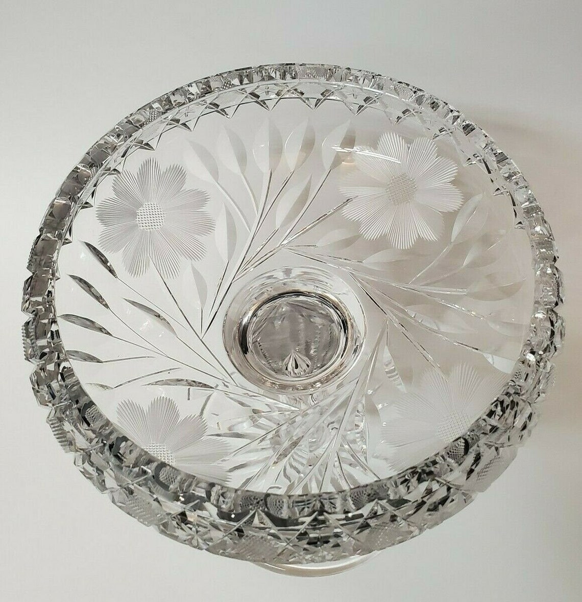 VINTAGE CRYSTAL COMPOTE Pedestal Bowl Flower Design Antique Etsy