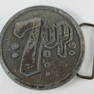 VINTAGE 7UP BELT Buckle Round Soda Advertising Belt Buckle Collectible Signed