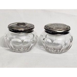 ANTIQUE ART DECO Sterling Dresser Jar Vanity Boudoirs Cut Glass Collectible Memorabilia