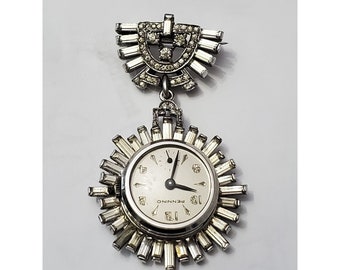 ANTIQUE PENNINO WATCH Laplel Brooch Watch Rhinestone Art Deco Women&#39;s Watch Collectible Memorabilia