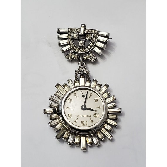 ANTIQUE PENNINO WATCH Laplel Brooch Watch Rhinest… - image 1