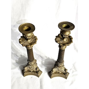 ANTIQUE FRENCH Louis XIV Style Brass Candlesticks Lion Claw Feet on Tripod Bass Early French Empire Candle Holders