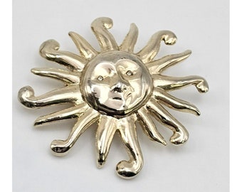 Broche Vintage Oversize En Forme De Soleil Signée Linda Hattab - Métal Doré