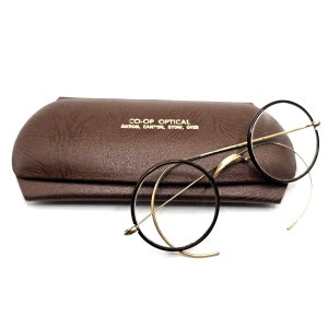 VINTAGE EYEGLASSES ROUND Tortoise Brown Celluloid Rim Gold Frame Eye Glasses Collectible Memorabilia
