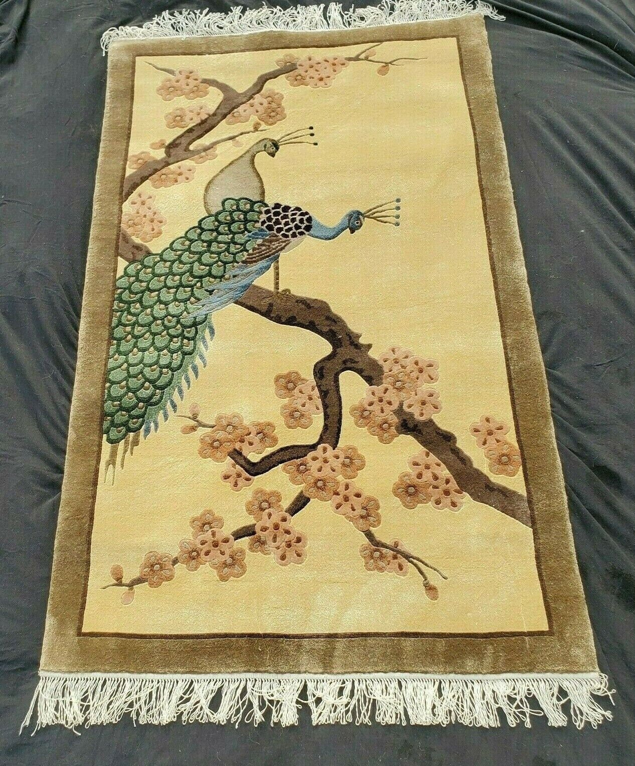 USED USA古着 大判ラグ ピーコック 孔雀 アンティーク vintage