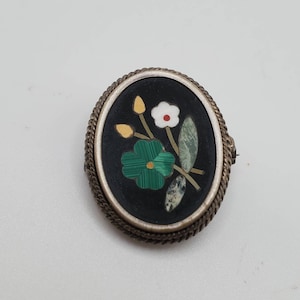 VINTAGE FLORAL PIETRA Dura Mosaic Italian Brooch Pin Pendant 800 Silver Collectible Estate Jewelry