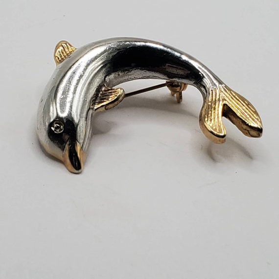 VINTAGE DOLPHIN BROOCH Pin Two Tone Silver & Gold… - image 7