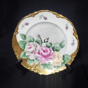 VINTAGE BAVARIA GERMANY Plate Floral Hand Painted Signed Hutschenreuther Seld L.H.S Collectible Plate
