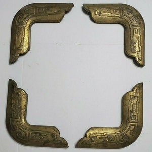 VINTAGE ORIENTAL BRASS Corners Greek Key Style Unusual Design Antique Collectible Hardware Mirror Decor