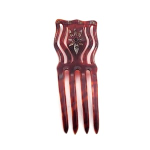 VICTORIAN HAIR COMB Rhinestones Large Edwardian Celluloid Hair Fork 1900's Collectible Hair Accessories
