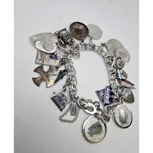 ANTIQUE STERLING SILVER Charm Bracelet Life Story 17 Charms Collectible ...