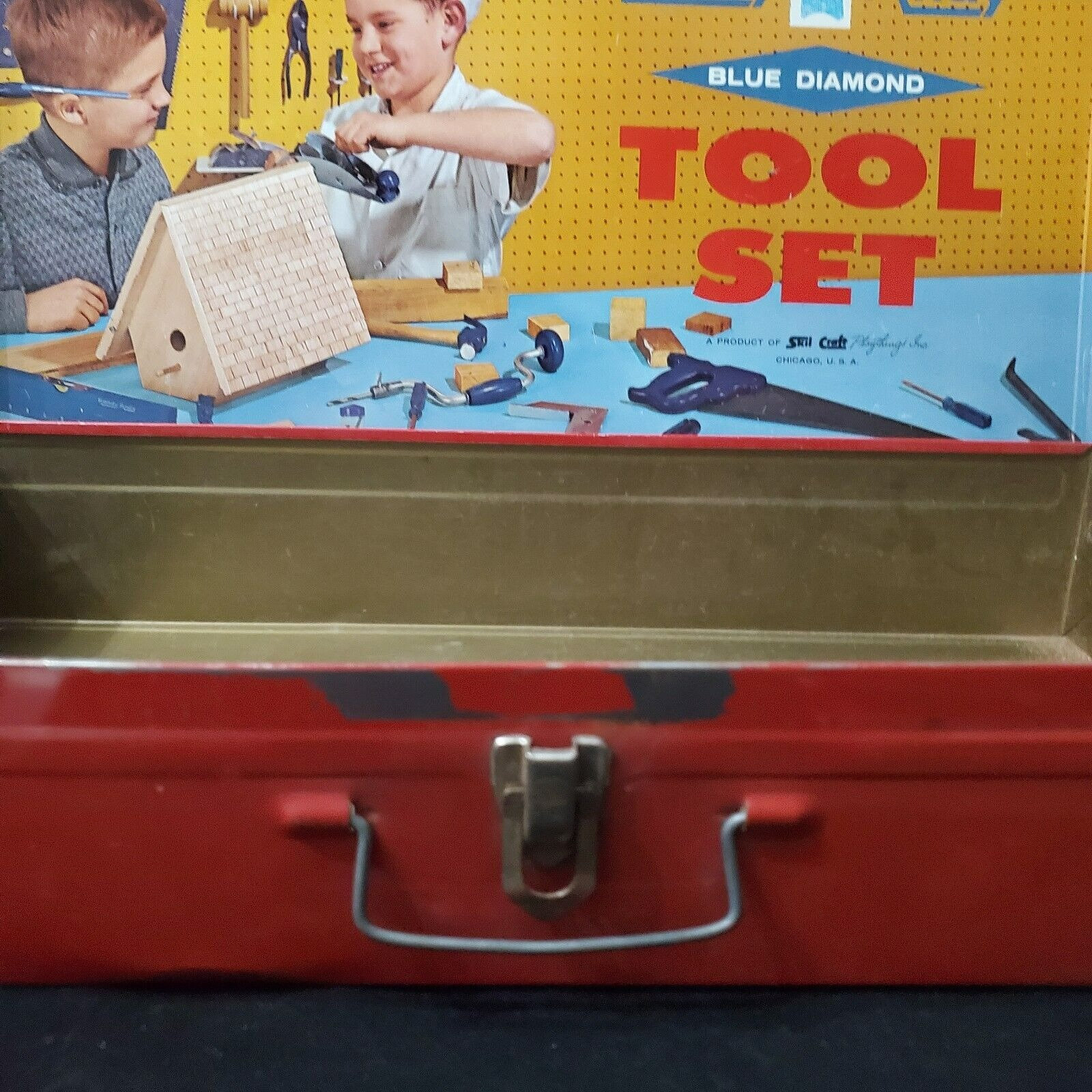 VINTAGE HANDY ANDY Blue Diamond Tool Box Set Metal Case No 650 