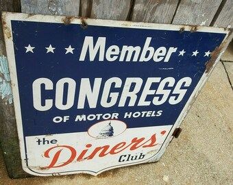 VINTAGE RARE THE Diners' Club Member Congress of Motor Hotels Double Sided Sign Collectible Advertising