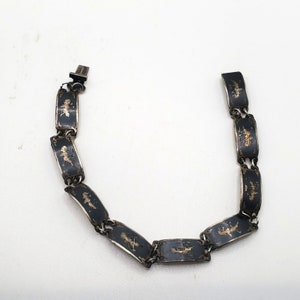 VINTAGE SIAM STERLING Bracelet Nielloware Goddess Dancer Panel Bracelet Black Enamel Collectible Estate Jewelry