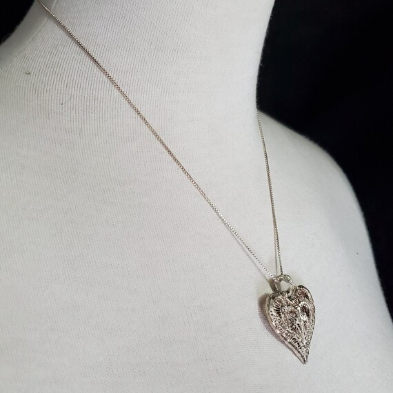 VINTAGE FILIGREE STERLING Heart Necklace Pendant … - image 7
