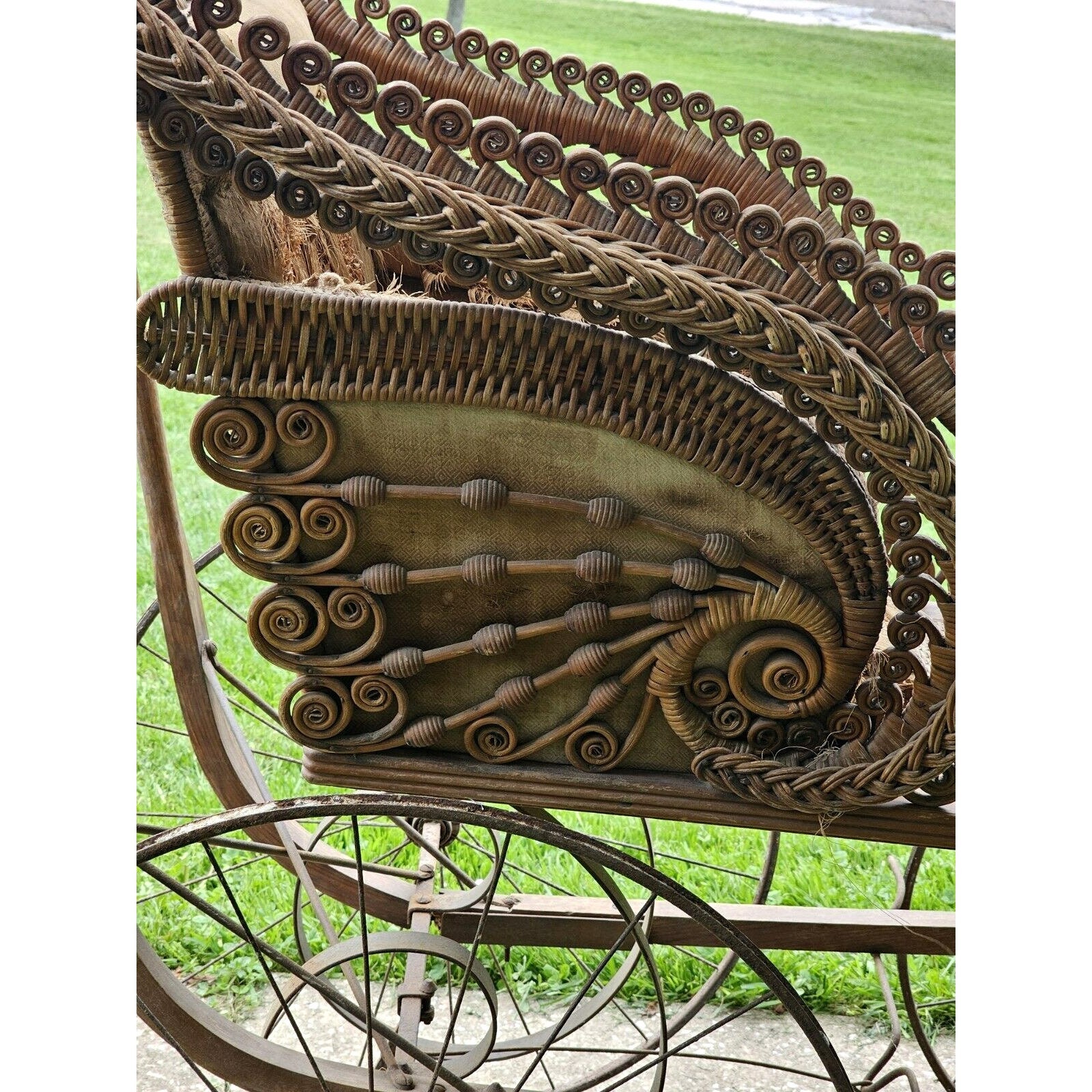 Antique wicker baby carriage with parasol sale