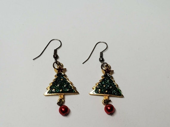 VINTAGE CHRISTMAS TREE Earrings Signed N P Antiqu… - image 5