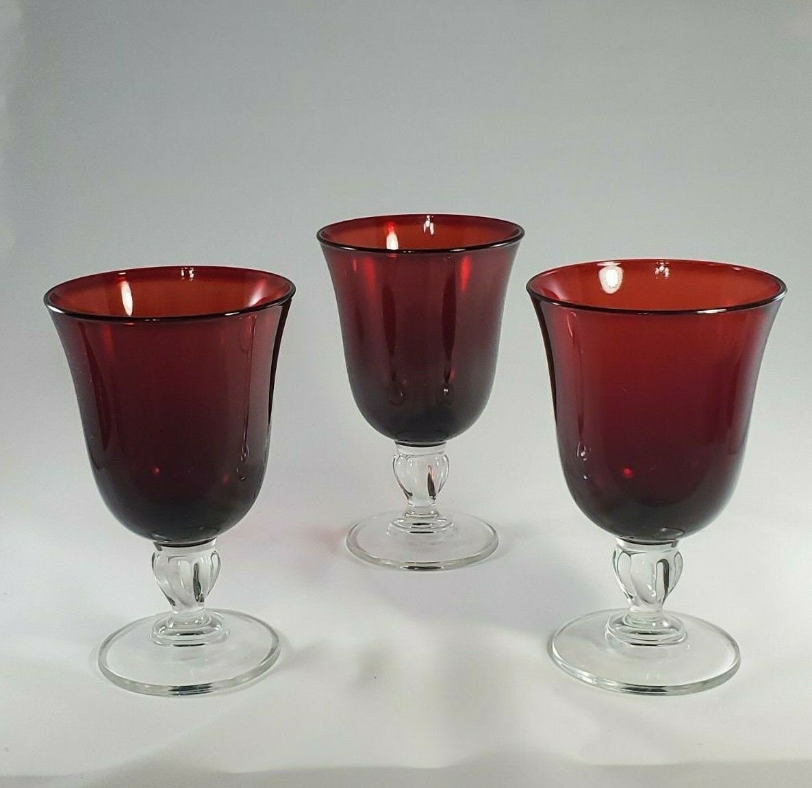 1880's Wine Goblets Set of 4 Cut to Clear Ruby Red Hand Blown