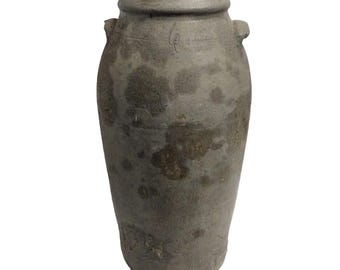 ANTIQUE BUTTER CHURN Crock Double Handles #6 Primitive Stoneware Collectible Memorabilia