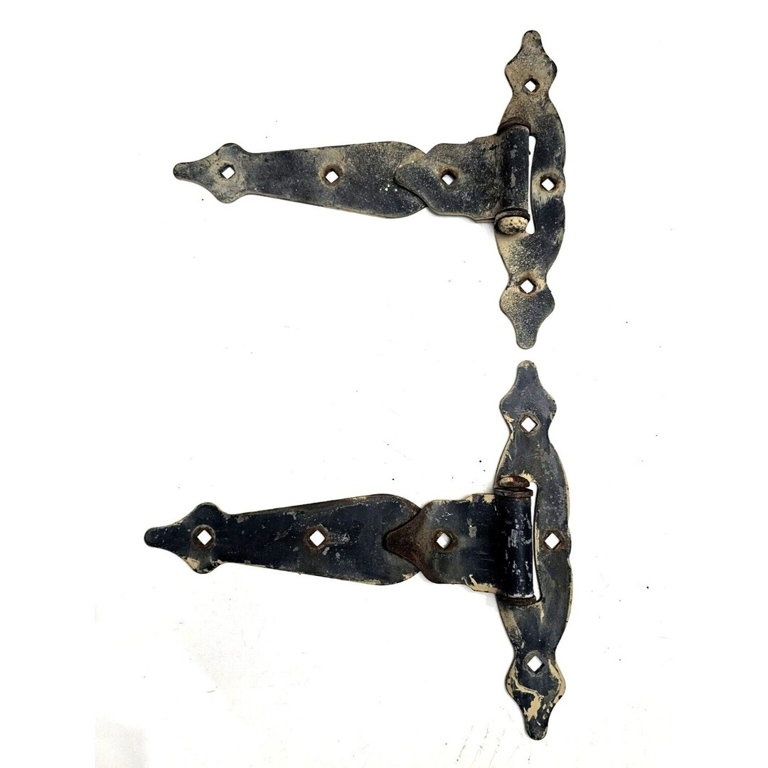 RARE MASSIVE DOOR Hingers Ornate Steel Barn Castle Door Hinges Antique Architecural Hardware