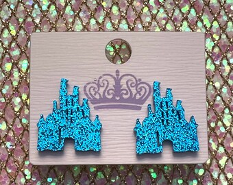 Cinderella castle , glitter stud earrings
