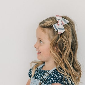 America | Red, White and Blue, Stripe Baby Girl and Toddler Hair Bow | Little Bare Buns