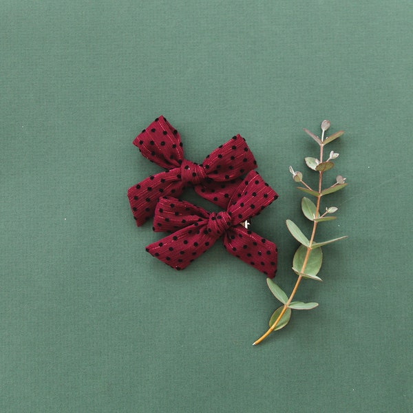 Cranberry Dot Baby Hair bow | Red Christmas Hair Bow | Polka Dot Baby Bow | Burgundy Hair Bow | Baby Shower Gift