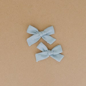 Chambray Dot Blue Baby and Toddler Hair Bow | Little Bare Buns