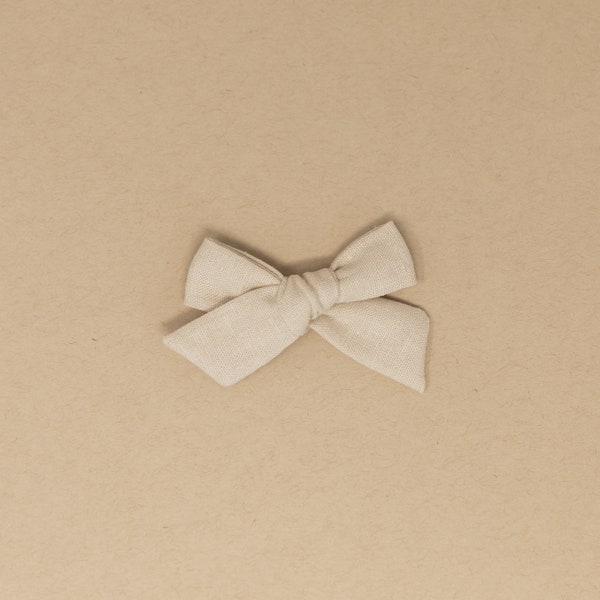 Barely Beige Linen Baby Girl and Toddler Hair Bow | Little Bare Buns
