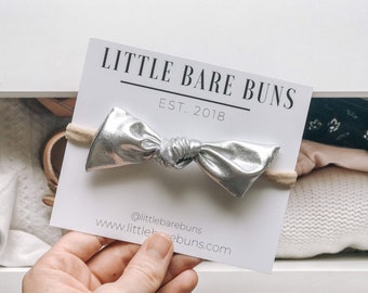 Silver Knot Baby Headband Bow | Silver Knot Toddler Girls Hair Bow | Little Bare Buns