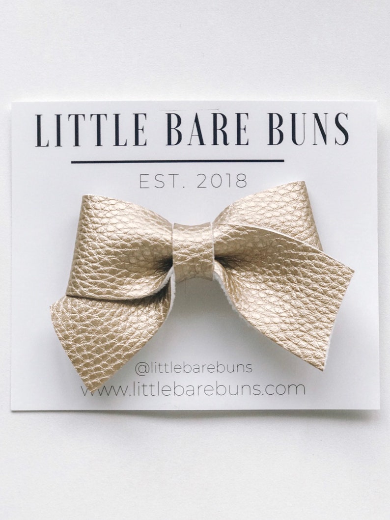 Gold Faux Leather Girls Toddler Hair Bow Gold Leather Baby Bow Little Bare Buns