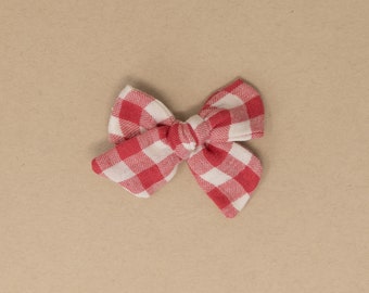 Red Picnic Bow | Red and White Gingham Plaid Bow | Little Bare Buns