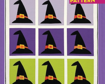 Hester’s Hat Quilt Pattern PDF, Halloween Wall Hanging Pattern, Witch Hat Quilt, Modern Halloween Quilt, Instant Download