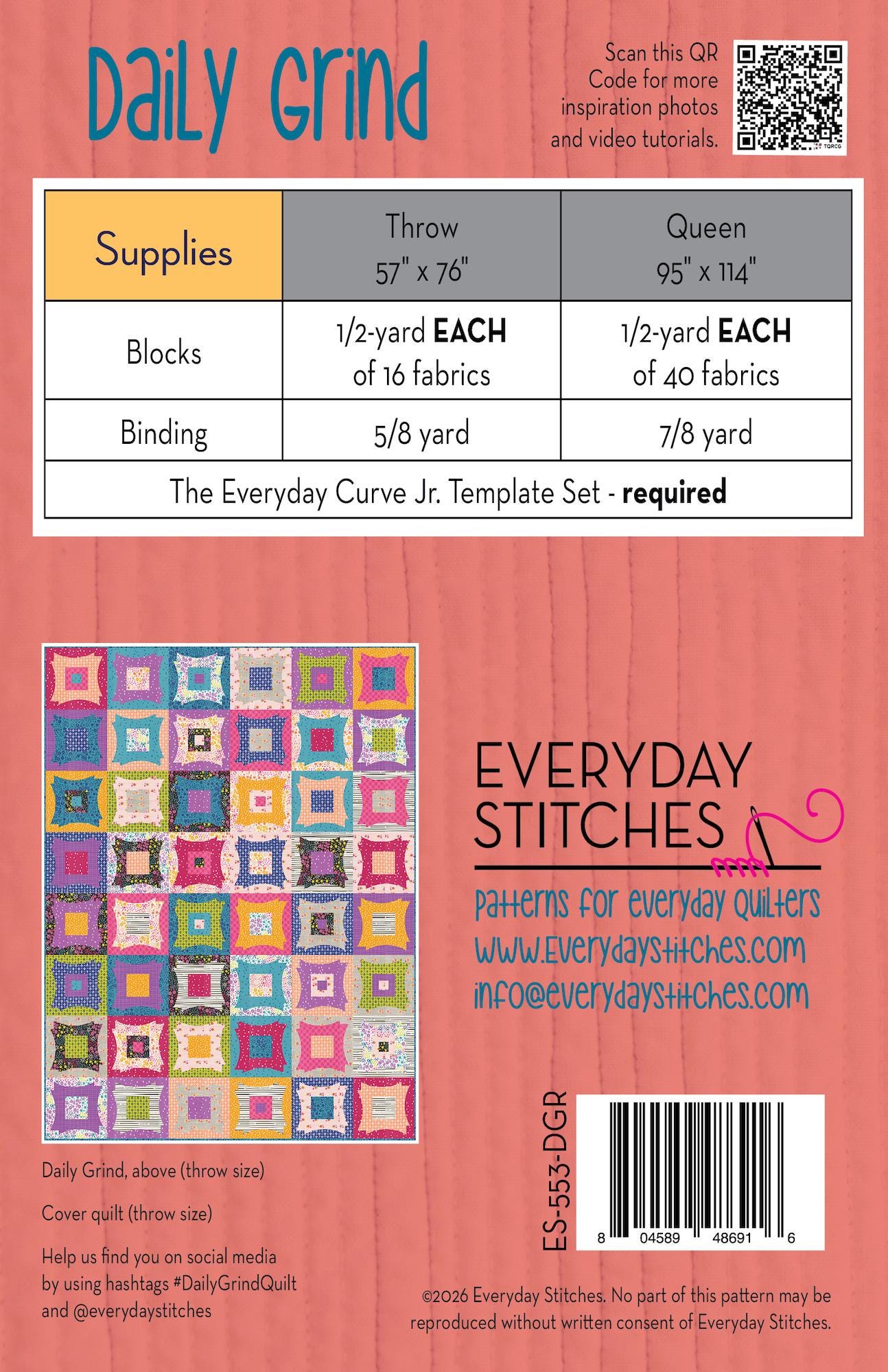 Grind Patterns Daily Grind Quilt Pattern – Throw & Queen Sizes | Everyday Curve Jr ...