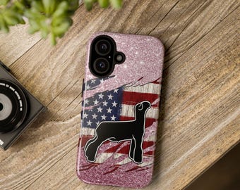Market Lamb Silhouette Phone Case | Pink Glitter & Rugged American Flag