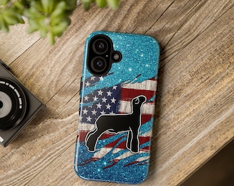 Market Lamb Silhouette Tough Cases | Aqua Glitter Rugged American Flag Phone Case FFA 4H