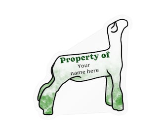 Custom Green Market Lamb "Property of" Kiss-Cut Vinyl Decals for FFA, 4H equipment notbooks water bottles personal items