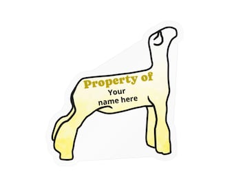 Custom Yellow Market Lamb "Property of" Kiss-Cut Vinyl Decals for FFA, 4H equipment notbooks water bottles personal items