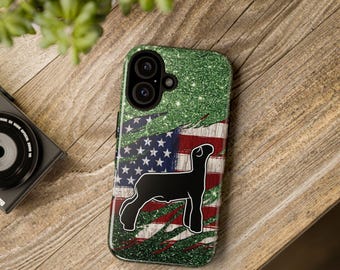 Rugged American Flag Market Lamb Phone Case | Glitter Green, 4-H FFA Show Ring