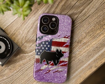 Show Hog Silhouette phone case | Glitter Purple Flag FFA 4H