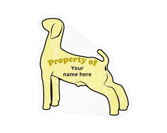 Custom Yellow Market Goat "Property of" Kiss-Cut Vinyl Decals for FFA, 4H equipment notbooks water bottles personal items