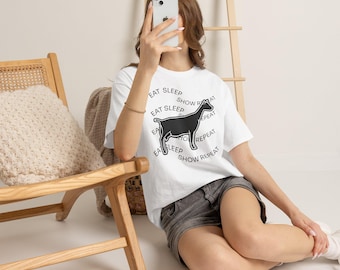 Eat Sleep Show Repeat T-Shirt | Show Dairy Goat Silhouette Tee for FFA & 4-H Exhibitors | Livestock Show Shirt