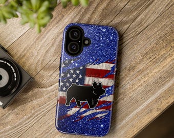 Show Hog Silhouette glitter blue rugged flag Phone Case | FFA 4H Livestock