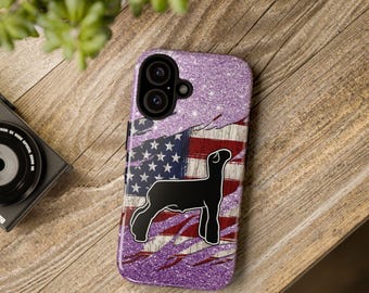 Purple Glitter American Flag Market Lamb Phone Case | FFA 4-H Show Silhouette