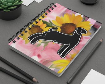 FFA 4H Journal, Spiral Bound Notebook With Pink Plaid And Sunflower, Show Market Goat, Lamb, Hog, Steer, Heifer