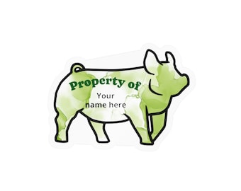 Custom Green Market Hog "Property of" Kiss-Cut Vinyl Decals for FFA, 4H equipment notbooks water bottles personal items