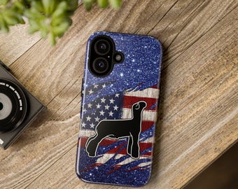 Market Lamb Silhouette Phone Case | Blue Glitter, Rugged American Flag